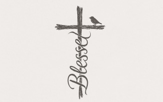 Blessed Cross PNG, Christian Faith Digital Download, Inspirational Religious Art, Bird on Cross