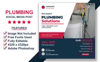 Clean Plumbing Company Social Media Post Template PSD for Professional Branding Use