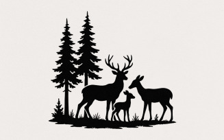 Deer Family Silhouette PNG, Woodland Forest Animals PNG, Nature Wildlife Digital Download, Rustic