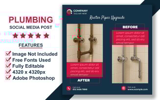 Editable Before and After Plumbing Social Media Post PSD for Repairs and Maintenance Promotions