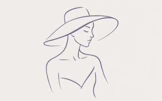 Elegant Woman With Hat Line Art PNG, Minimalist Fashion PNG Tee Design, Modern Female Outline