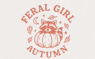 Feral Girl Autumn PNG, Cute Raccoon Pumpkin PNG, Fall Woodland Animal Sublimation, Cozy Autumnal