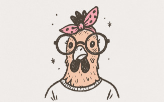 Funny Chicken Glasses PNG, Quirky Chicken PNG Digital Download, Farm Animal Clipart, Retro Animal