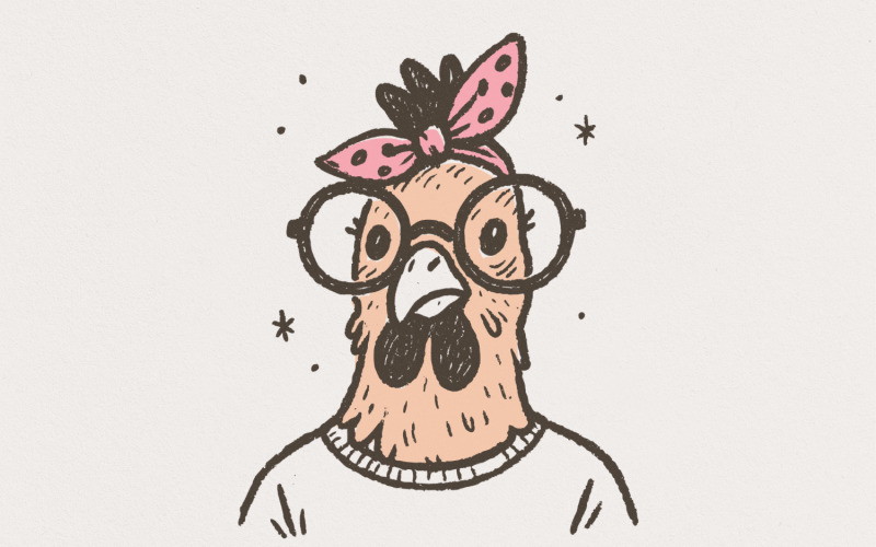Funny Chicken Glasses PNG, Quirky Chicken PNG Digital Download, Farm Animal Clipart, Retro Animal Illustration
