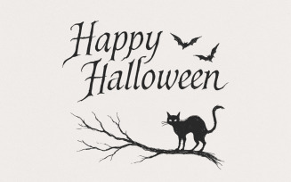 Happy Halloween Black Cat PNG, Spooky Bat Halloween PNG Digital Download, Halloween Cat Clipart,