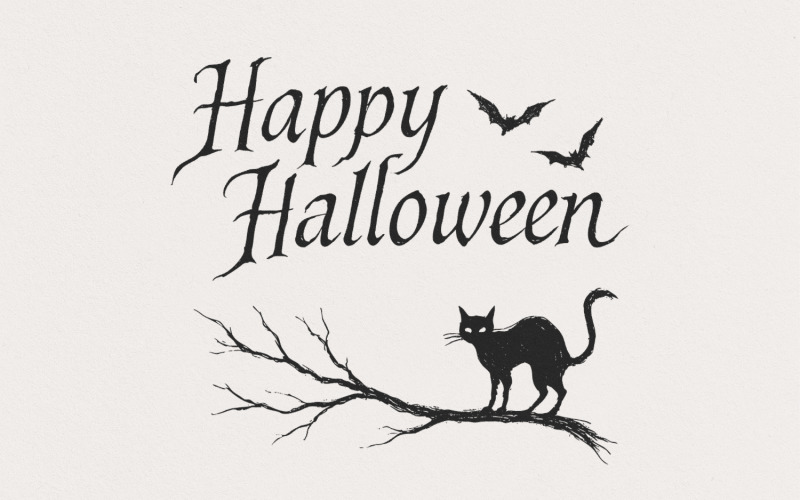 Happy Halloween Black Cat PNG, Spooky Bat Halloween PNG Digital Download, Halloween Cat Clipart, Illustration
