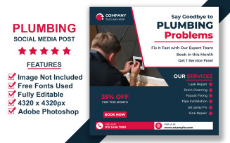 Plumber Service Instagram and Facebook Post Template PSD with Editable Smart Layers