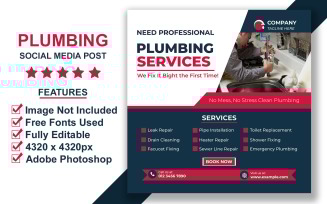 Plumbing Service Promotion Social Media Post Template PSD for Professional Marketing