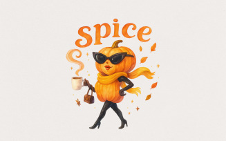 Spice Pumpkin Fall PNG, Pumpkin Lady Coffee PNG, Cute Fall Aesthetic PNG Tee Design, Autumn Leaves,