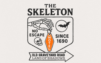 The Skeleton No Escape Since 1690 PNG Sign, Graveyard Road Land Of Shadows, Retro Motel Skeleton