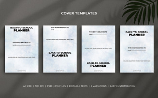 Back to School Planner Cover Template – Pastel Blue & Silver Brush Design, Editable Layouts