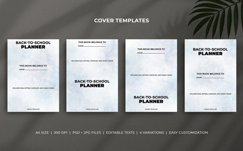 Back to School Planner Cover Template – Pastel Blue & Silver Brush Design, Editable Layouts Corporate Identity