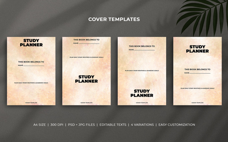Study Planner Cover Templates – Pastel Watercolor & Gold Minimal Design for Print & KDP Corporate Identity