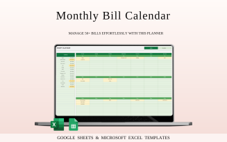 Monthly Bill Calendar Spreadsheet Template Excel and Google Sheets