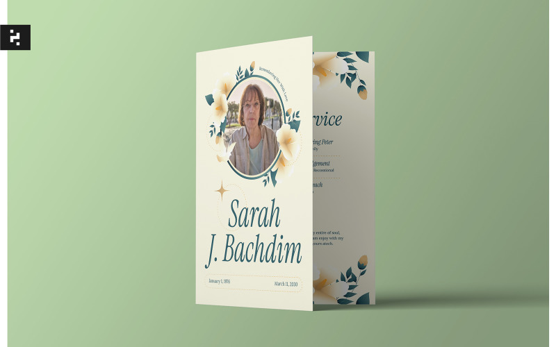 White Floral Funeral Program Template Corporate Identity