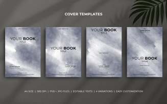 Book Cover Templates Set in Metal Grey Watercolor - Editable Minimal Design for KDP, eBooks, Print