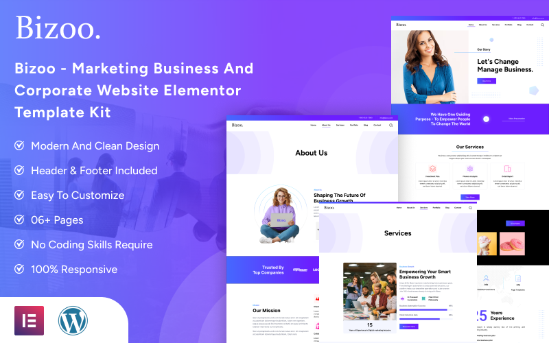 Bizoo - Marketing Business and Corporate Website Elementor Template Kit Elementor Kit