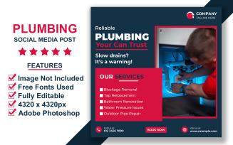 High Resolution Plumbing Services Promotional Social Media Post Template PSD