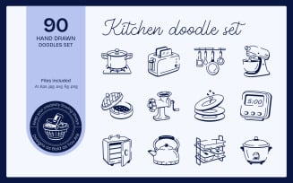 Modern Kitchen Doodle Icon Set