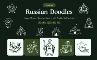 Modern Russian Doodle Icon Set