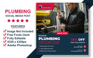 Professional Plumbing Service Social Media Post Template PSD for Online Promotion