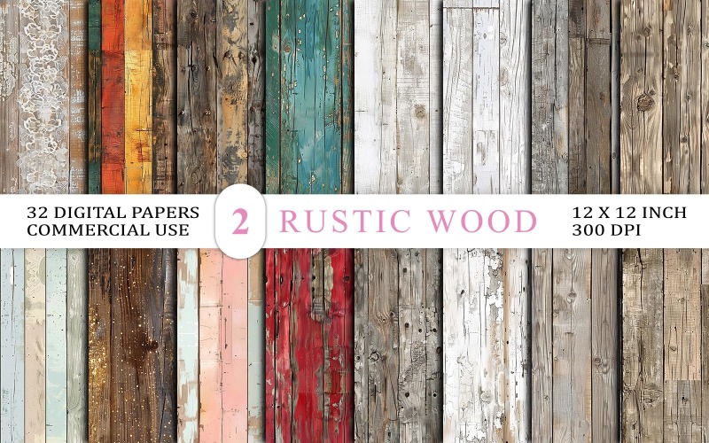 Rustic Wood Digital Paper Background Bundle 32 Vintage Wooden Backgrounds Weathered Plank Textures
