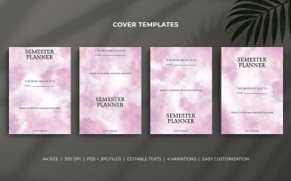 Semester Planner Cover Templates – Pastel Pink Watercolor Minimal Editable Designs for Students