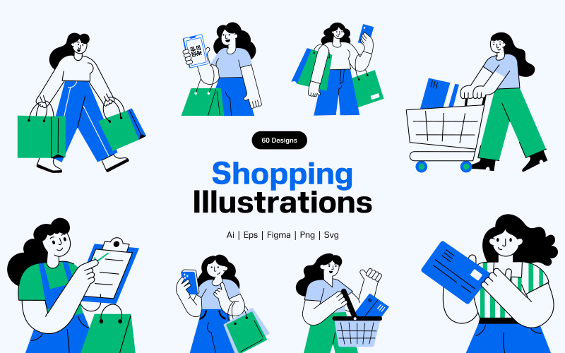 Shopping Illustration Art Set Icon Set