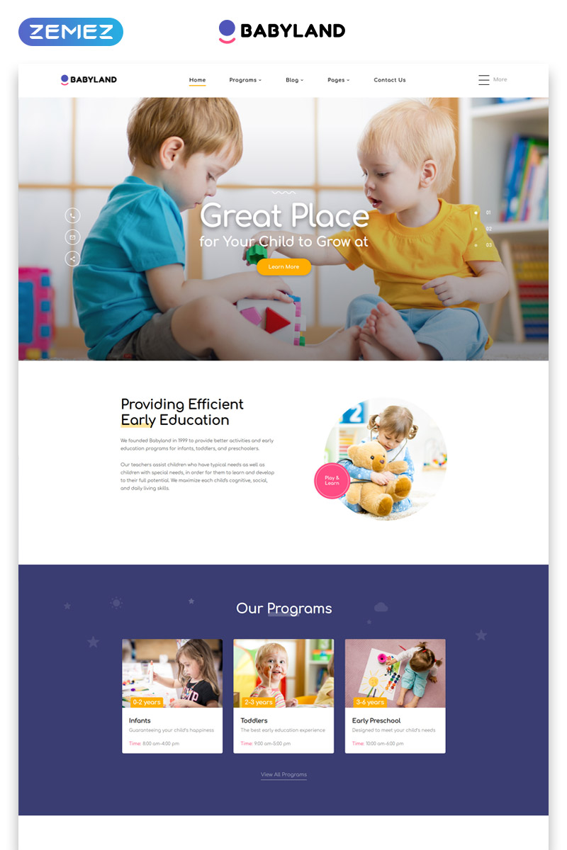 "Babyland - Kids Center Multipage Clean HTML" modèle web adaptatif #52818