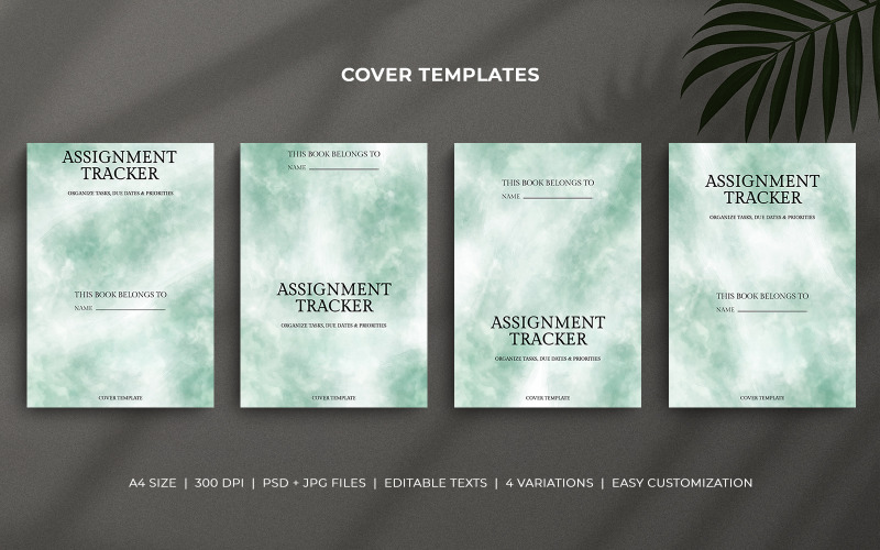 Assignment Tracker Cover Templates – Pastel Green Watercolor Minimal Design for Planners Corporate Identity