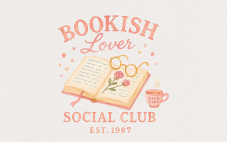 Bookish Lover Social Club Est. 1987 PNG – Cozy Book Lover Shirt, Book Club Reading PNG, Flower