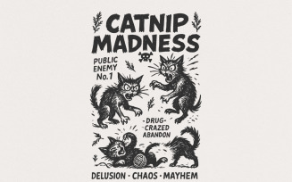 Catnip Madness PNG, Funny Cat Lover Vintage Cat Design, Crazy Cat Black Cat Art, Animal PNG Clipart