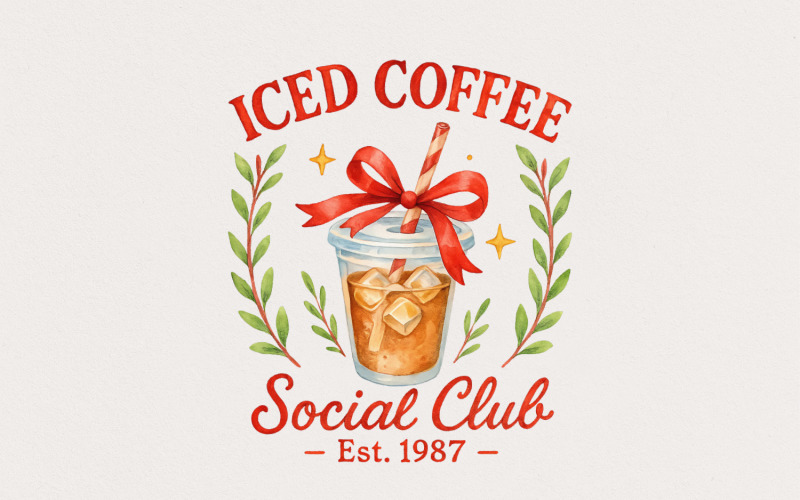 Iced Coffee Social Club Est. 1987 PNG, Coffee Club Lover Sublimation PNG, Iced Coffee PNG Design, Illustration