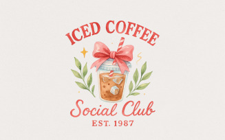 Iced Coffee Social Club PNG, Cute Coffee Drink Digital Art, Gift for Coffee Lovers, Aesthetic PNG