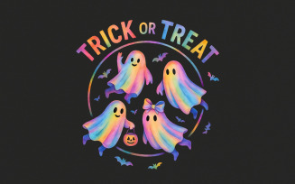 Trick Or Treat PNG, Cute Rainbow Ghost Halloween PNG, Kawaii Trick Or Treating Clipart, Pastel