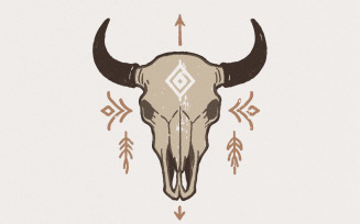 Boho Bull Skull PNG, Western Skull PNG Art, Tribal Geometric Southwest Design, Trendy Bohemian