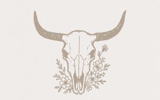 Boho Cow Skull PNG, Floral Skull Art, Steer Skull PNG, Rustic Western Horned Skull, Desert Motif