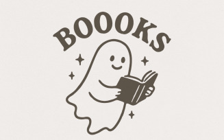Boooks PNG, Cute Reading Ghost Clipart, Halloween PNG, Book Lover Gift, Retro Spooky Bookish