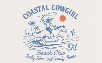 Coastal Cowgirl Beach Club PNG, Retro Western Cowgirl PNG, Beach Summer Vibes, Salty Hair and Sandy