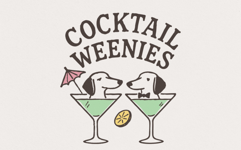 Cocktail Weenies PNG Tee, Dachshund Dogs in Martini Glasses Cute Digital Download, Funny Dog PNG, Illustration