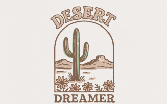 Desert Dreamer PNG Sublimation, Boho Cactus Shirt PNG File, Retro Desert Wildflower Art, Mountain