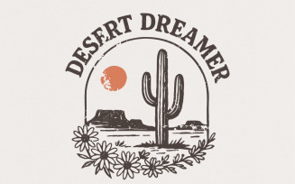 Desert Dreamer PNG Tee • Retro Cactus Sunset Clipart PNG • Desert Flowers Aesthetic Digital Art for