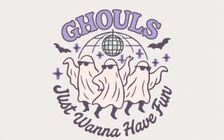 Ghouls Just Wanna Have Fun PNG, Halloween PNG, Cute Ghosts Retro Pastel, Spooky Disco Ball, Dancing