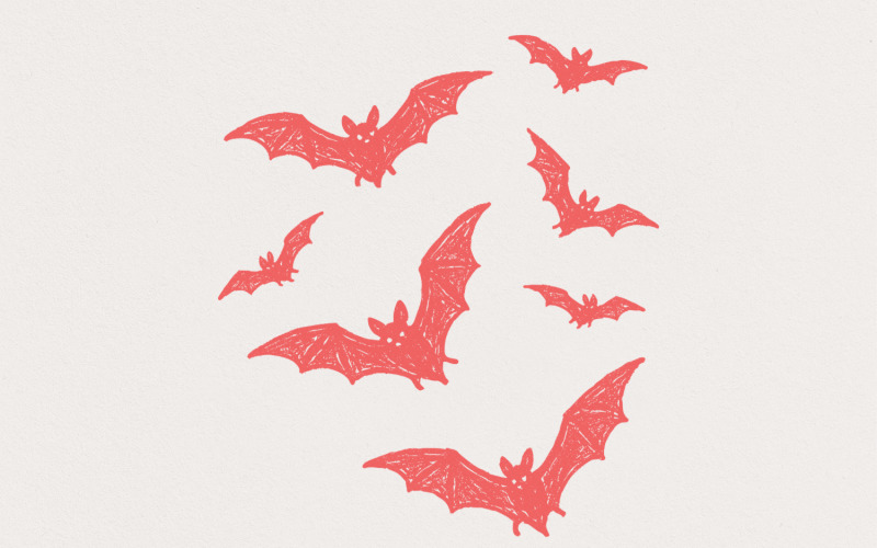 Hand Drawn Red Bats PNG, Halloween Bats Clipart PNG, Spooky Bat Illustration Digital Download,