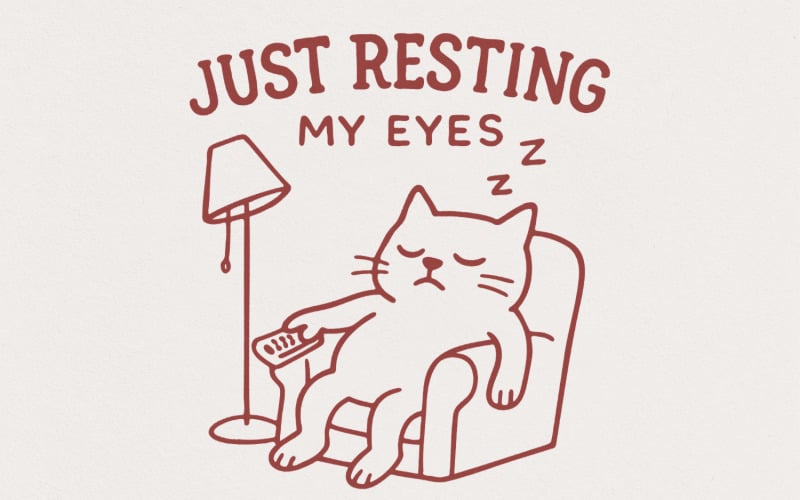 Just Resting My Eyes Cat PNG, Funny Cat Digital Download, Sleeping Cat Clipart, Cute Cat Art, Cat Illustration