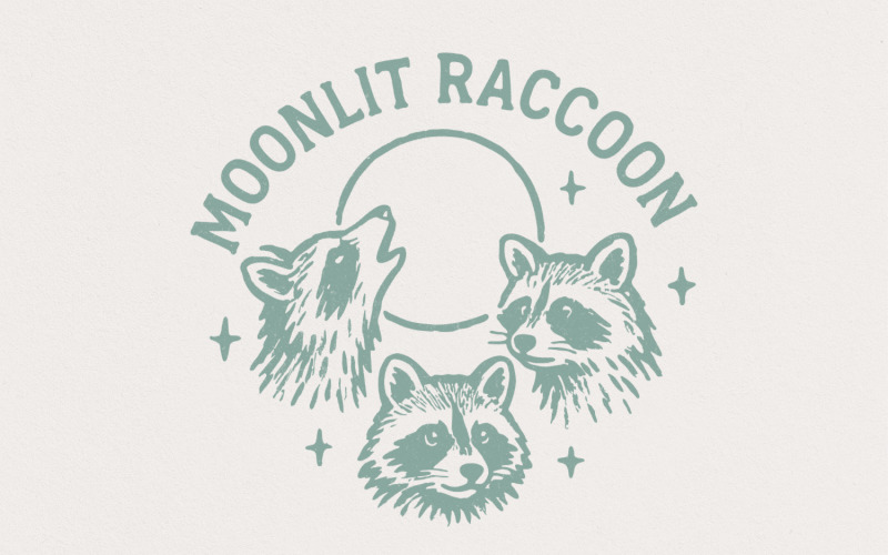 Moonlit Raccoon PNG, Woodland Animals Clipart, Raccoon PNG Art, Forest Animals Illustration, Moon