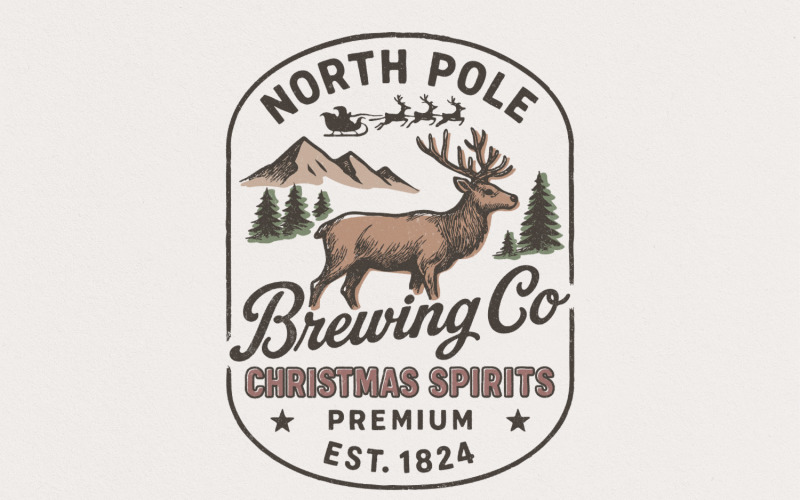 North Pole Brewing Co Christmas Spirits PNG, Reindeer Beer PNG, Vintage Christmas Shirt, Santa Illustration