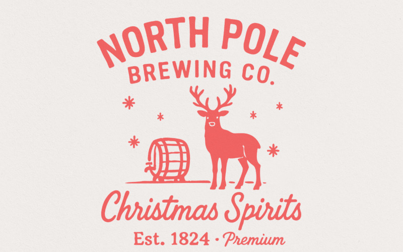 North Pole Brewing Co. Christmas Spirits PNG, Reindeer Holiday PNG, Vintage Christmas Bar, Funny Illustration