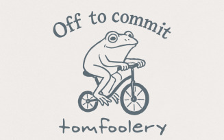 Off To Commit Tomfoolery Funny Frog on Bicycle, Whimsical Animal Humor PNG, Playful Digital