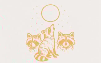 Raccoon Trio PNG Clipart Howling at Moon, Cute Forest Animal PNG Art Download, Vintage Woodland